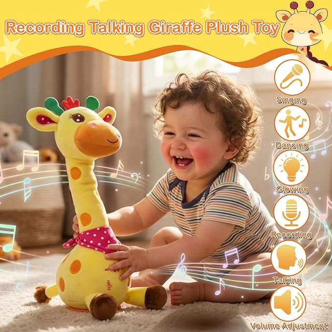 Hunfur Talking Dancing Giraffe Baby Toys, Singing Recording Repeats What You Say with Glowing Light, Funny Gift for Toddlers, Boys Girls Tummy Time Toys