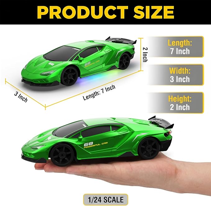 Remote Control Car RC Drift Car 2.4GHz 1:24 4WD 15KM/H High Speed Racing Sport Car with LED Lights Drifting Tire Racing Sport Toy for Adults Boys Girls Kids Gift 2Pcs Rechargeable Batteries