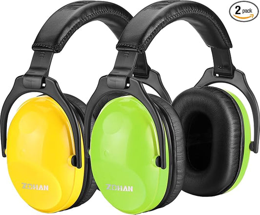 ZOHAN Kids Ear Protection 2 Pack, 25dB NRR Noise Cancelling Headphones for Kids, with Pillowy Pads, for Monster Truck, School, Autism, Sensory, Fireworks, Concerts, Events (Yellow+Green)
