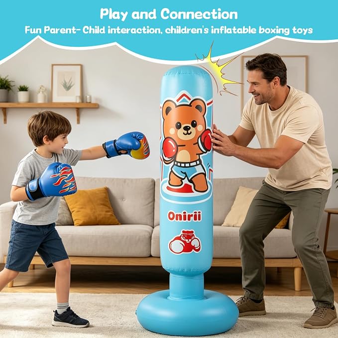 Onirii Kids Inflatable Punching Bag | Large Stable Kids Inflatable Boxing Bag Toy Set with Gloves for Boys & Girls Age 3-12 for Taekwondo,MMA and Practicing Karate