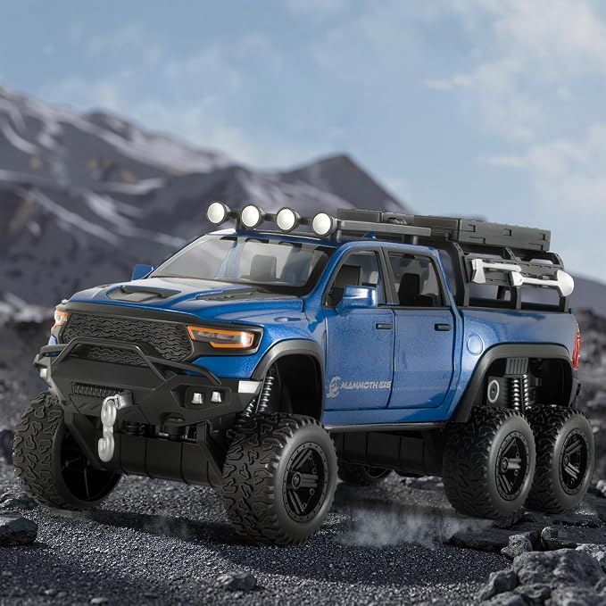Toy Trucks for Boys 1/32 Diecast Trucks Mammoth Model Truck,Collectible Pickup Truck Model Kit,Pull Back Cars with Lights and Sounds,Toy Trucks for Boys Age 4-7（Blue）