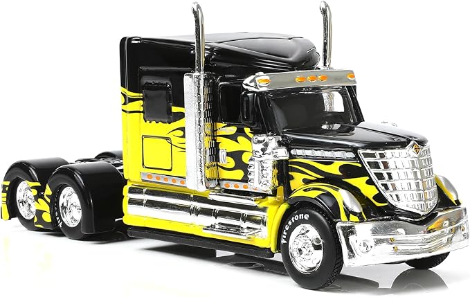 1/64 Scale International Lonestar Heavy Truck Model Semi Trailer Head Toy Alloy Metal Diecast Tow Traktor Toy Gift Classic Auto Model Collection for Kid Boy Men Adult (Yellow)