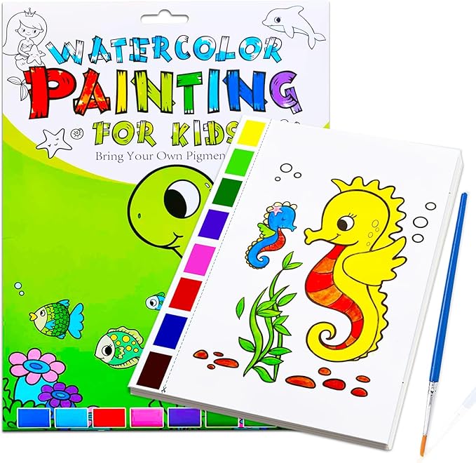 JZILU Watercolor Coloring Book for Kids, Paint with Water- Magic Paint Set Water Painting Book for Toddlers- Arts and Crafts Kit for Girls Boys Travel Activities -Stocking Stuffers for Kids