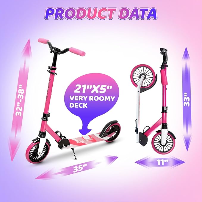 Nattork Kick Scooter for Age 6+ Kids Teens Adults, Max Load 240 LBS, Adjustable Height Foldable with 8" Large Wheels, Anti-Shock Suspension