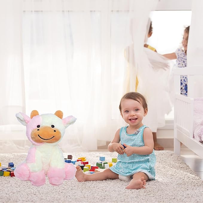 BSVOME 9 inches Cow Stuffed Animal Soft Plush Cute Cow Doll for Boys Girls (Pink Cow)