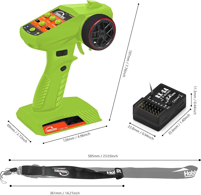 RC Radio System 4CH 2.4G RC Transmitter with Receiver and Lanyard Anti-Jamming Remote Controller for RC Car Crawler Boat, Green
