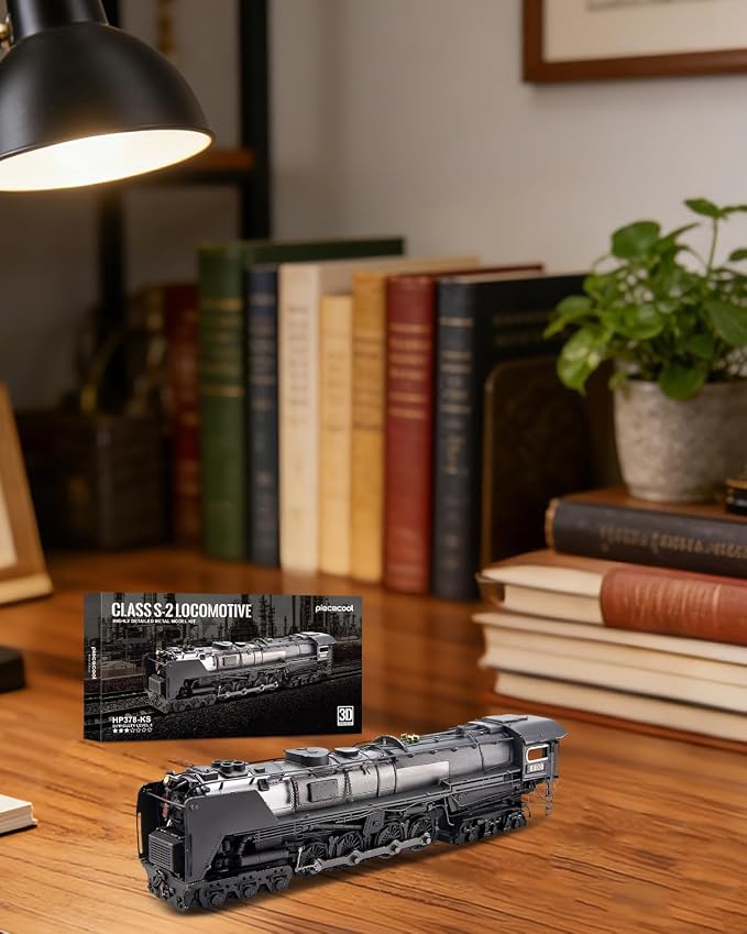 Piececool 3D Metal Model Kit Class S-2 Locomotive Steam Train 3D Metal Puzzles for Adults, DIY Brain Teaser Building Kits, Birthday Christmas Day Gift for Teens