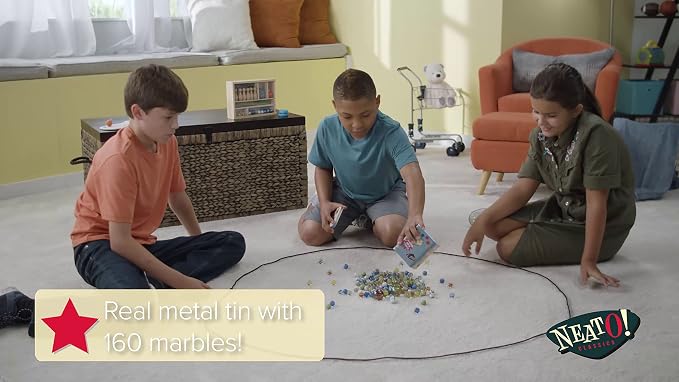 Neato! Classics 160 Marbles in A Tin Box by Toysmith - Retro Nostalgia Glass Shooter, Marble Games are Timeless Play for Kids - Boys & Girls