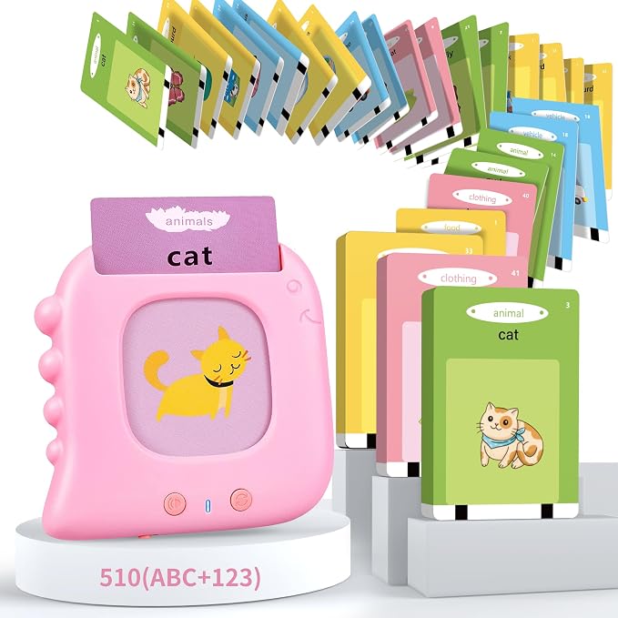 Talking Flash Cards, Kids Toddler Flash Cards with 510 Sight Words, Autism Sensory Toys, Speech Therapy Toys, Learning Educational Toys Gifts for Age 3 4 5+ Years Old Boys and Girls (Dinosaur Pink)
