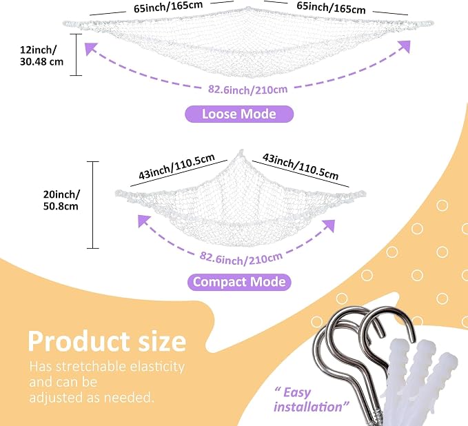 Lazebox Stuffed Animal Net Hammock for Plushie Toys, Stuffed Animal Hammock Corner for Kids' Room Decor, Ideas for Organizing Stuffy Collection, White, XL (82.6" x 43" x 43")-Pack of 2