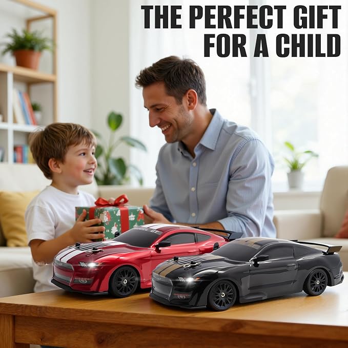 RC Drift Car, 1:24 Scale Remote Control Cars Vehicle for Kids, 2.4GHz 20KM/H 4WD High Speed RC Cars with LED Light Two Batteries & Drifting Tires Racing Sport Toy Car for Adults Boys Girls 8602BK