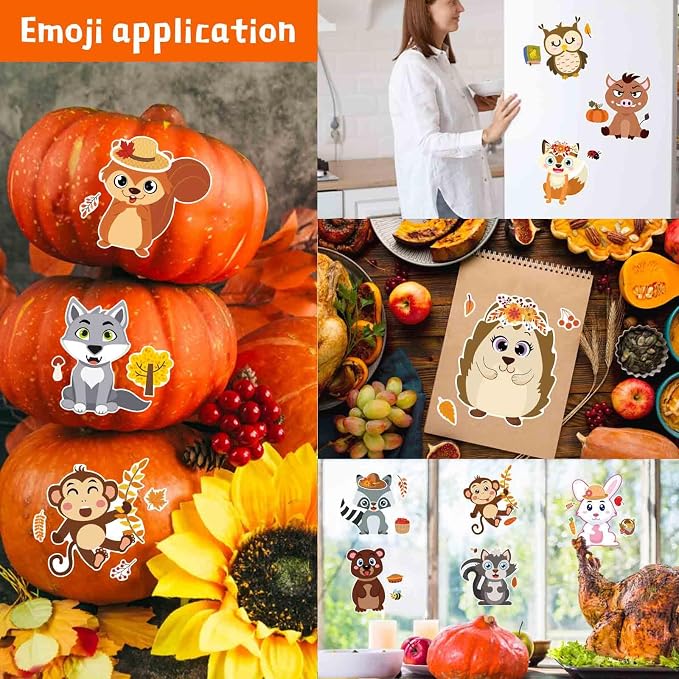 24 Sheets Fall Stickers for Kids Toddlers, Autum Animal Stickers Make-a-face Sticker Make Your Own Sticker 8 Designs of Animal Owl Squirrel Hedgehog Fox Fall Party Decorations Supplies