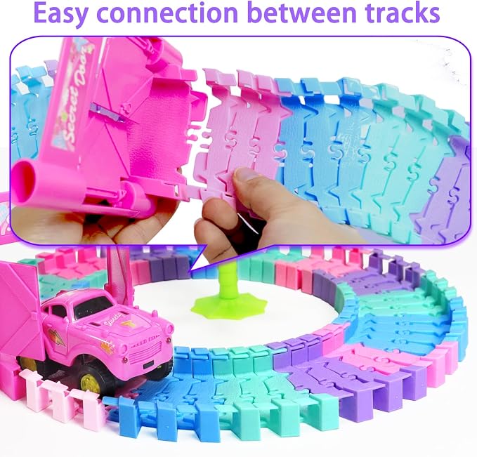 96 PCS Flexible Tracks Race Tracks Supplementary Set -4 Colors Magic Road Race Tracks Toys, 360° Rotating Flexible Train Track