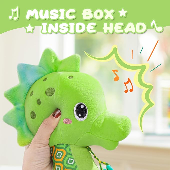 Awotoy Baby Toys 0 to 12 Months, Musical Stuffed Animal Activity Soft Toys with Multi-Sensory Crinkle, Rattle and Textures, Infant Tummy Time Toys for Newborn Boys Girls, Seahorse, Green