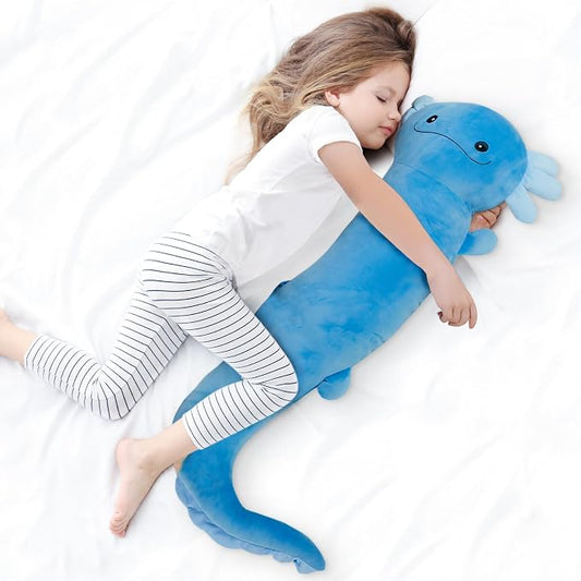 Tianmihou 36 Inch Giant Axolotl Plush Pillow, Big Blue Axolotl Stuffed Animal, Glow in The Dark Salamander Plushie, Soft Large Axolotl Body Pillow, Cute Birthday Gift for Kids Adults
