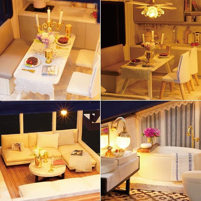Spilay DIY Miniature House Kit for Adults, Miniature Dollhouse Kit | With Music Box & Dust Cover, Wooden Craft Building Set for Bookshelf Decor, Home Display & Creative Gifts for DIY Lovers