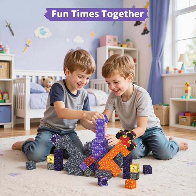 Magnetic Blocks Building Toys - 108PCS Magnet Building Block Set Construction Cubes STEM Sensory Stacking Kids Toy for Age 3-5, 4-8, 8-12
