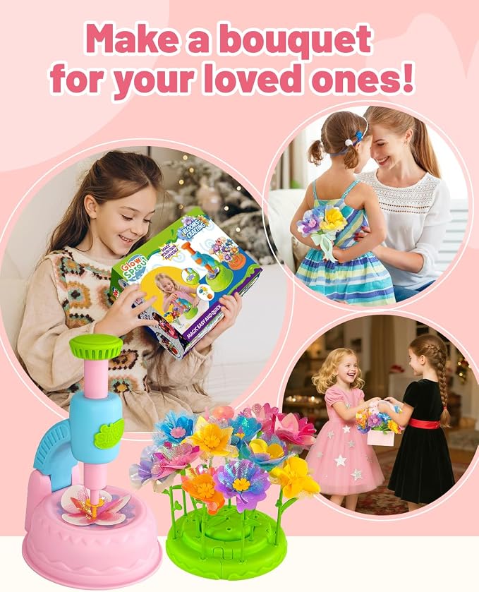 DIY Art Flower Toys Include Extra Accessories Set, Arts and Crafts Activity Kit for Kids, Flower Garden Building Toys for Girls, Birthday Gifts for 3 4 5 6 7 8 9 10 11 12 Year Old Girls (Pink)