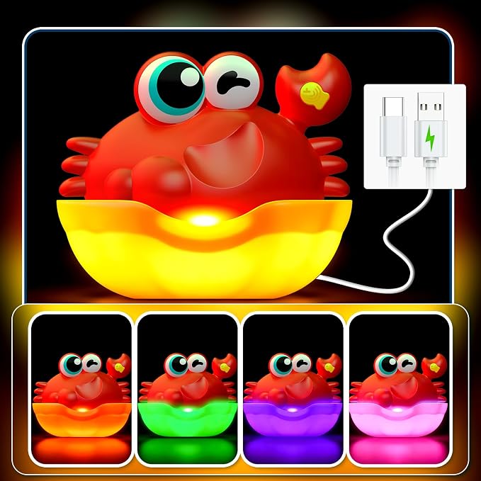 Bath Toys for Kids Ages 1-3,Light Up Baby Bath Toys Crab Bubble Maker with Colourful Light Toddler Bathtub Birthday Gifts Easter Stocking Stuffers for Boys Girls Aged 1-3 2-4 3-5