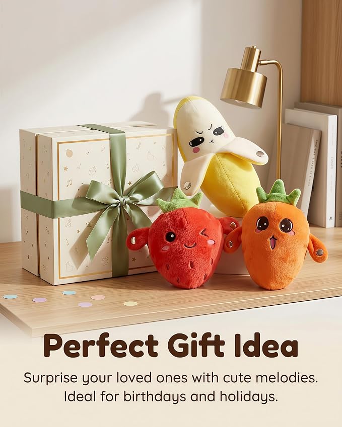 Soft Plush Musical Sensory Toy, Interactive Plush Toy with Sounds, Skin Touch Activated Sound Doll, Dual Mode Educational Toy, Fruit Style Gift for Baby Kids Boys Girls All Ages(Yellow Banana)