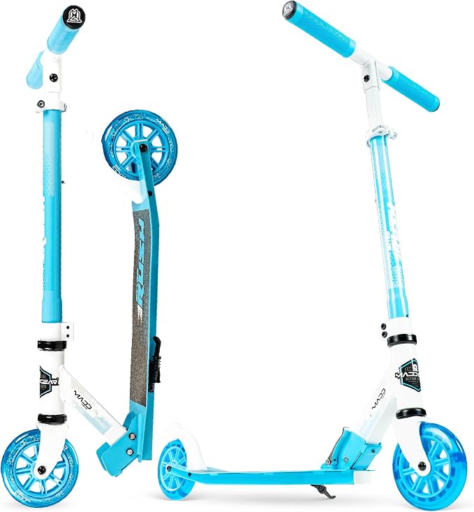 Kick Scooter for Ages 5+ - Kids, Teens & Adults. Max Load 220lbs. Foldable, Light-Up Wheels, Adjustable Height, Lightweight - Rush 125 Madd Gear