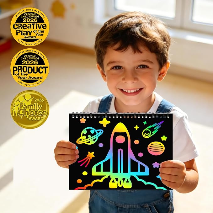 ZMLM Scratch Paper Art-Crafts Gift: 2 Pack Rainbow Notebooks Supplies Toys for 3 4 5 6 7 8 9 10 Years Old Girls and Boys Kids Easter Gifts Christmas Birthday Party Games Planet