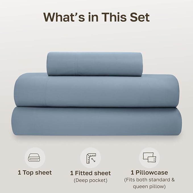 California Design Den Twin XL Bed Sheets Set - Soft 100% Organic Sheets with Deep Pockets, Crisp Percale, Breathable and Durable Bedding Set - Blue Hydrangea