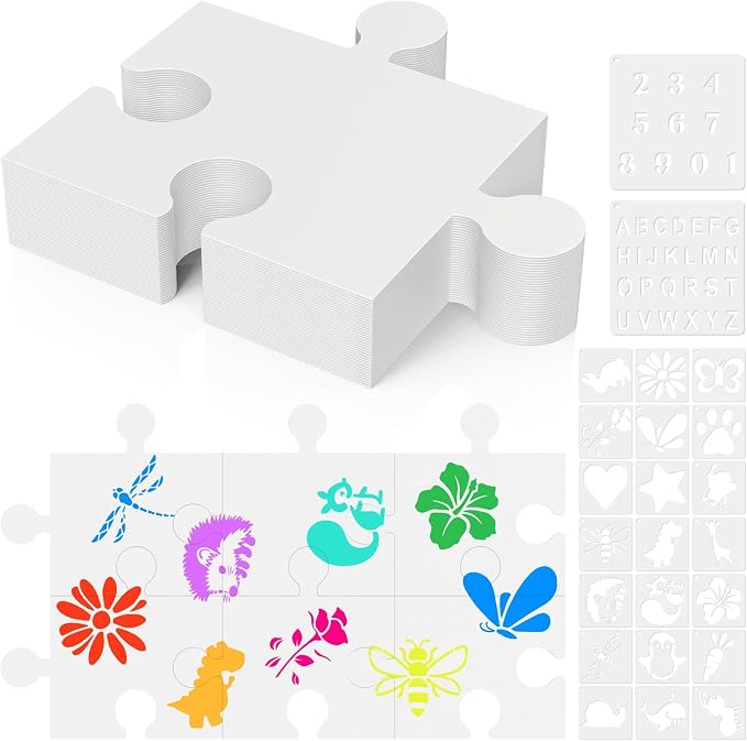 95 Pcs Blank Puzzle Pieces to Draw on, Make Your Own Puzzle Jigsaw, Large White Blank Puzzles Piece Bulks DIY Cardboard Jigsaws for Drawing, Coloring, Classroom & Crafts Project (95, 9 X 8 Inches)
