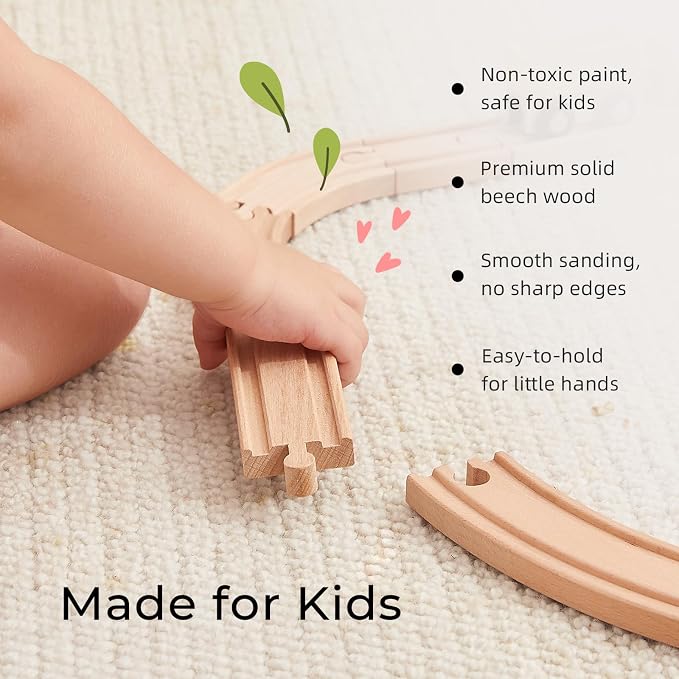 OOOK Multi-Scenario Wooden Train Set,All Wood Accessories Train Set for Toddlers 3 Years Old, Multi-Scenario Train Toy for 3 4 5 Years Old Girls & Boys