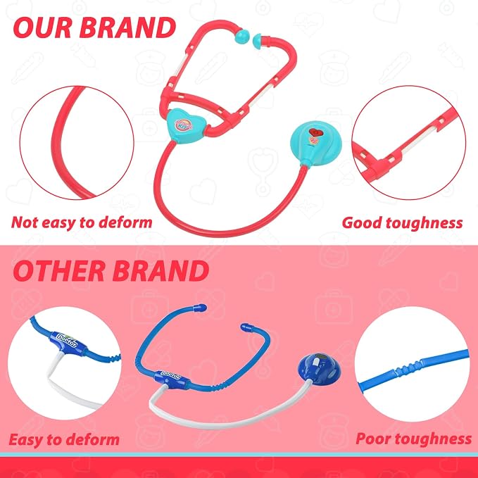 Liberry Doctor Kit for Toddlers Ages 3 4 5, Pretend Kids Doctor Playset with Cart, Costume and Stethoscope, Role Play Medical Toys Birthday Gift for Girls Boys (Red)