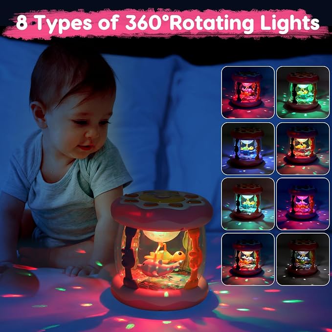 Baby Girl Toys Ocean Projector Rotating Musical Light Up Tummy Time Toy Infant Aquarium Crawling Toys Babies Girls First Birthday Newborn Shower Gifts