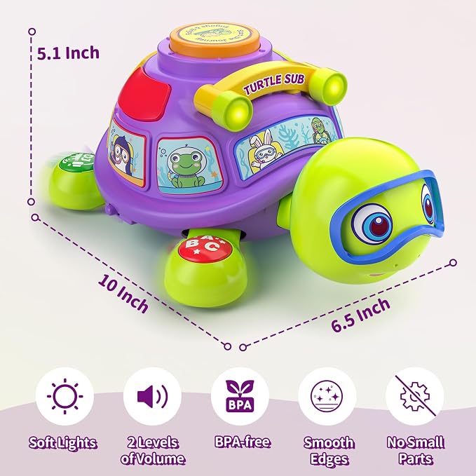 Musical Baby Toys 6-12 Months, Bilingual Educational Turtle Toys for 5 6 7 8 9 10 Months, Crawling Infants Tummy Time Toy with Light & Sound, Gifts for Baby Girl Boy 4 6 9 12 Months