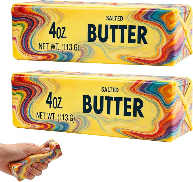 Butter Squeeze Toy 2PCS, Slow Rising Dumpling Squishy Butter Sensory Stress Relief Squishies Soft & Stretchy Fidget Toys for Anxiety Relief Party Favors (Rainbow C)
