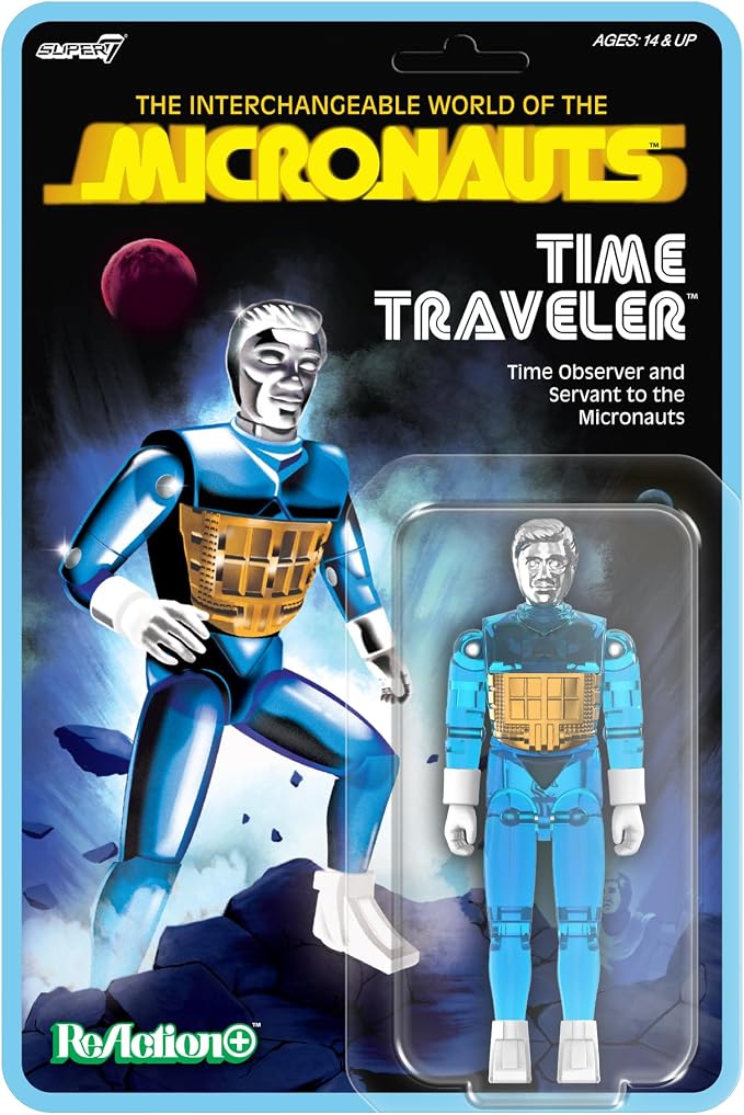 Super7 Reaction+ Micronauts Time Traveler (Translucent Blue) - 4" Micronauts Action Figure with Accessories - Classic Sci-Fi Collectibles and Retro Toys
