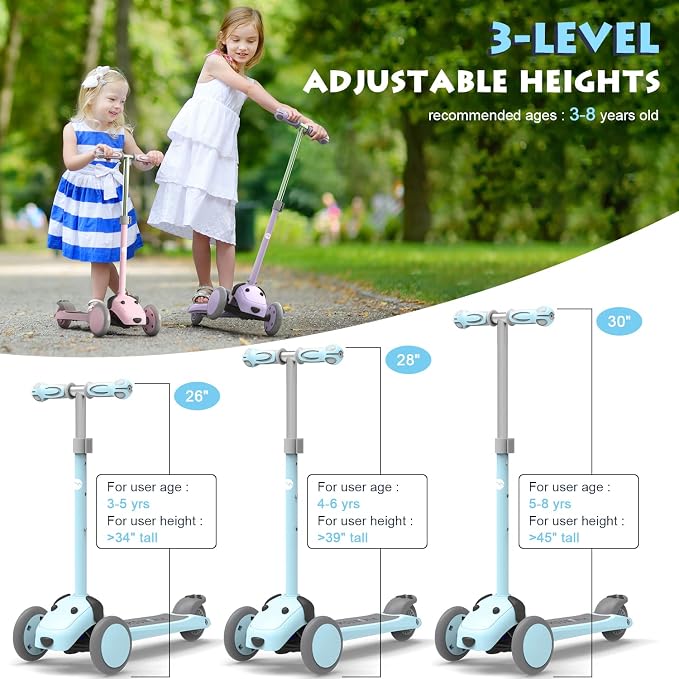 MOUNTALK Kids Scooter for Ages 1-12 Years, 3 Wheels Toddler Scooter for Children Age 1-3/3-5/5-8/8-12 Boys and Girls with Adjustable Heights and LED Wheels