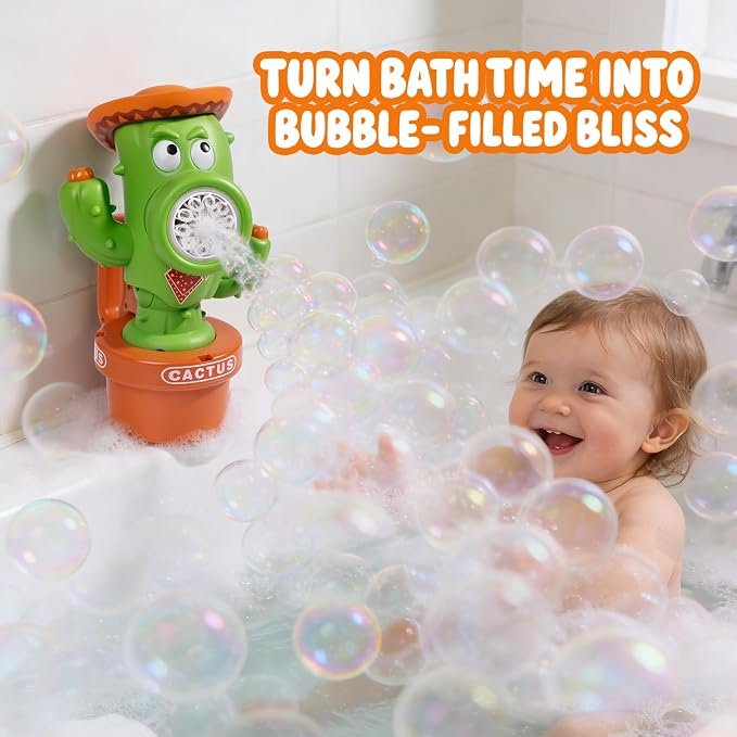 Cactus Bubble Machine, Automatic Rechargeable Bubble Blower for Kids with Handheld,Lights and Music, Dancing Cactus Toy Bubble Maker for Bathtub Bath,Outdoor Birthday Wedding Party