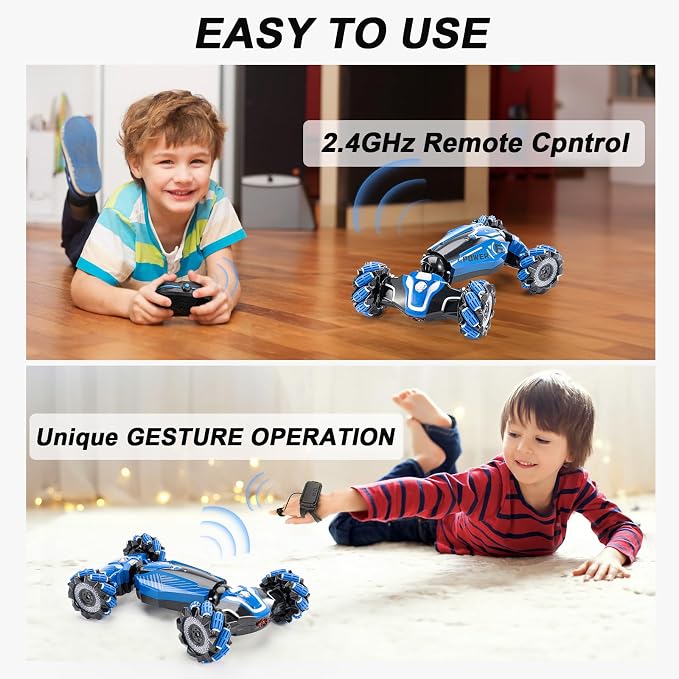 RC Stunt Car, 4WD Drive Remote Controlled Gesture Sensor Toy Car, Hand Remote Control car with 360° Flipping Light and Music, Children's Toys for Boys and Girls Aged 5-13