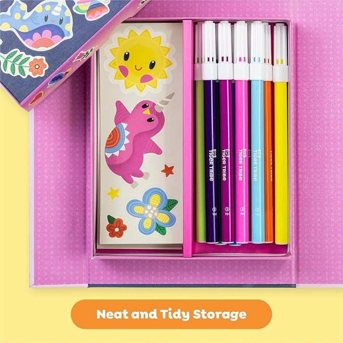 Tiger Tribe Coloring Set - Magical Creatures, Activity Set for Kids, incl. Stickers & Markers Portable Storage Box, Perfect for Travel, Great Gift
