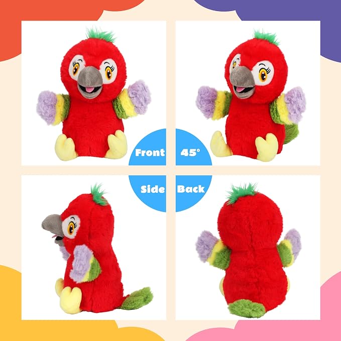 Talking Parrot Repeat What You Say Musical Stuffed Animal Shaking Singing Plush Toy Electric Interactive Animated Plushies for Kids Girls Boys Birthday