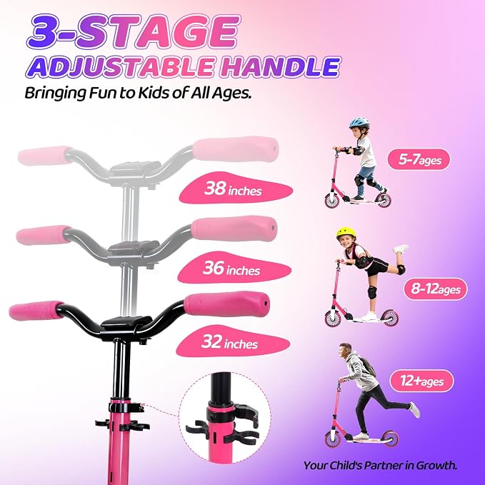 Nattork Kick Scooter for Age 6+ Kids Teens Adults, Max Load 240 LBS, Adjustable Height Foldable with 8" Large Wheels, Anti-Shock Suspension