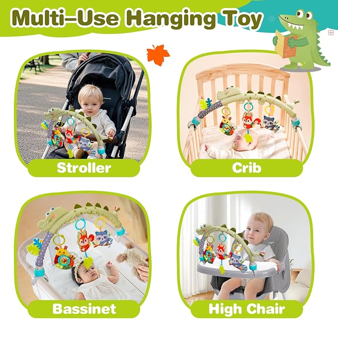 Jollybaby Bassinet Stroller Crib Mobile Toy for Baby 0-6-12 Months, Infant Clip On Arch Hanging Toy, Montessori Sensory Nursery Mobiles Toy for Newborn Gift - Crocodile