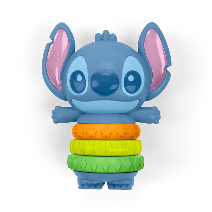 Bright Starts Disney Baby Stitch Twist-a-Stitch Fidget Toy with Textured Rings and Rattle Beads, On The Go Toy for Newborns & Up