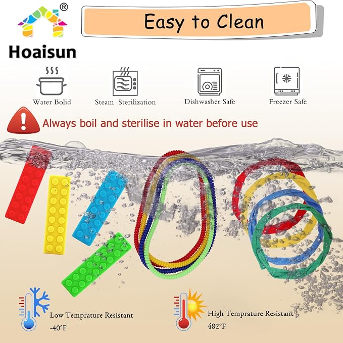 Sensory Chew Necklaces 12 Pack, Stretchy Chewy Necklace Sensory Toys for Kids with Autism, ADHD, Biting, Teething Needs, Silicone Blocks Chewing Toys for Boys Girls Adults Reduce Anxiety Fidget