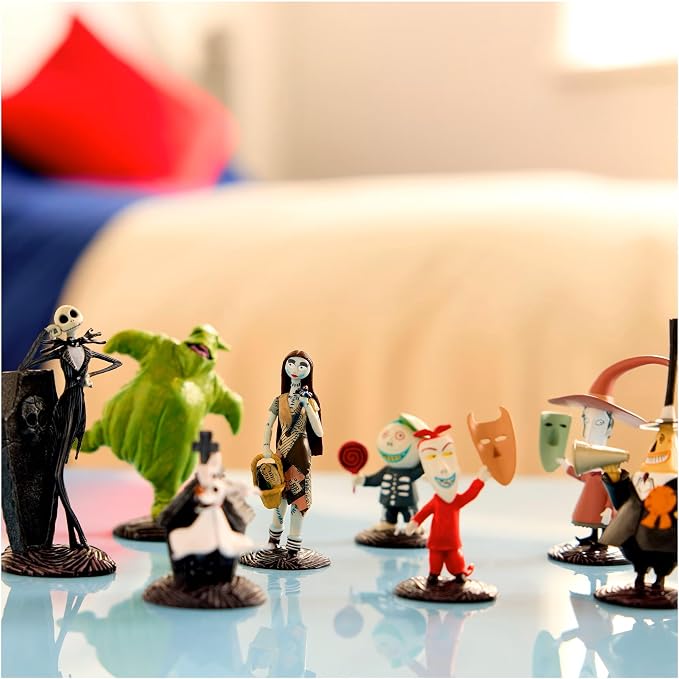 Disney Store Official The Nightmare Before Christmas Figure Set – 8 Fully Sculpted Disney Figures Including Jack Skellington, Sally, Zero & More in Double-Tiered Box with Scenic Backgrounds