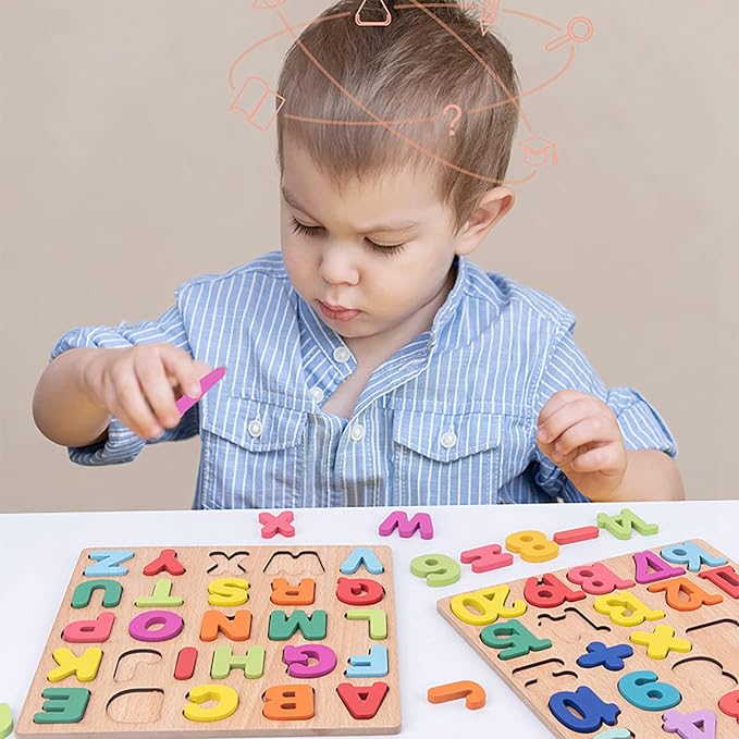 Wooden Puzzles for Toddlers 3-5, Boys & Girls, Montessori Toddler | 3 in 1 Wooden Puzzle, Alphanumeric Graphics Cognitive, for toddlers 3-5 make, natural wood, gift for a birthday