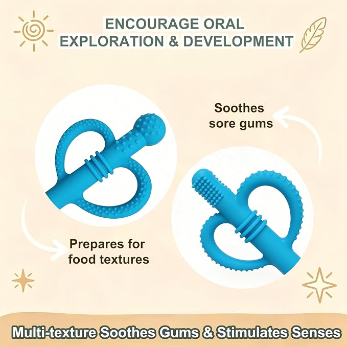 4 Pack Sensory Silicone Teething Tubes, Baby Teether Toys with Easy-Hold Love Handle, Dual-Sided Textures, Soothe Sore Gums, BPA-Free Teething Chew Straws for 3+ Months Infants