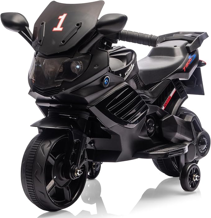 GarveeLife 6V Kids Motorcycle, Electric Ride On Car Toy with Training Wheels, Working Headlight, Horn & Music, Battery Powered Ride On Motorcycle Toy for Toddler Kids Boys Girls Ages 3-5, Black