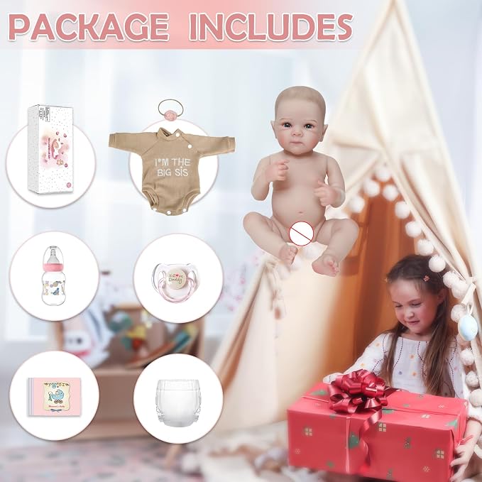 KSBD Realistic Reborn Baby Dolls - 20 Inch Cute Real Life Baby Girl Doll, Lifelike Newborn with Full Vinyl Body,Real Baby Dolls with Accessories for 3+ Years Old Kids Gifts
