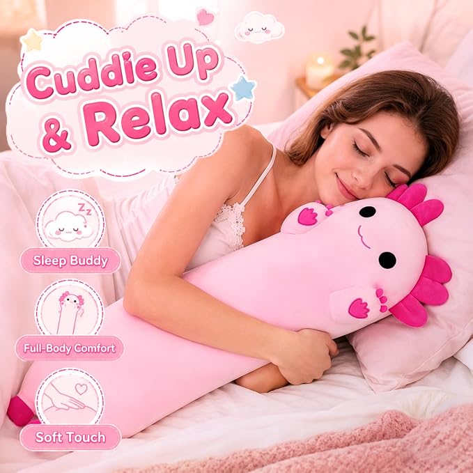 Long Axolotl Stuffed Animals 19.7inch, Soft Long Axolotl Plush Pillow Cute Plush Pillow Gifts for Kids Girlfriend, Pink
