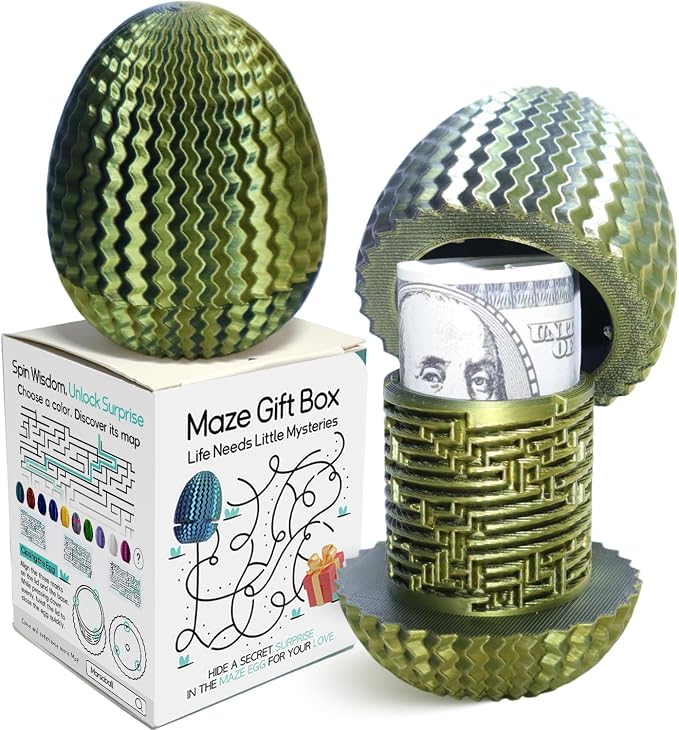 Money Puzzle Box for Cash Gift Card Holder - Reusable Secret Safe with 4 Unique Maze Egg Designs, 3D Printed Brain Teaser Game for Teens Adults, Easter Birthday Christmas Stocking Stuffer